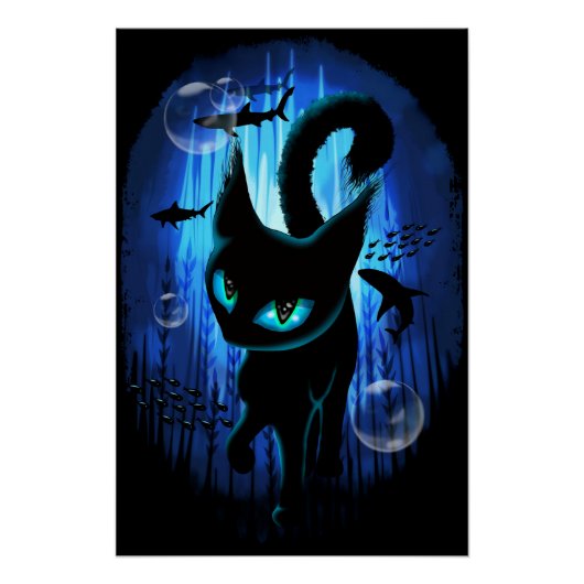 Aquaticat - Surreal Cat in Deep Ocean Fantasy Perfect Poster (Voorkant)