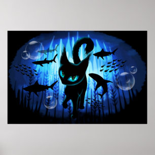 Aquaticat - Surreal Cat in Deep Ocean Fantasy Poster