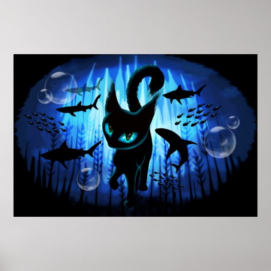 Aquaticat - Surreal Cat in Deep Ocean Fantasy Poster (Voorkant)