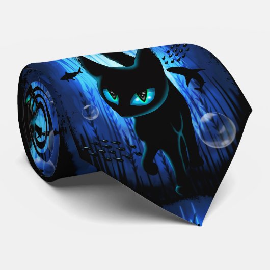 Aquaticat - Surreal Cat in Deep Ocean Fantasy Stropdas (Opgerold)