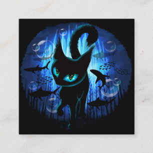 Aquaticat - Surreal Cat in Deep Ocean Fantasy Vierkante Visitekaartje
