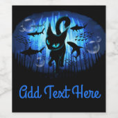 Aquaticat - Surreal Cat in Deep Ocean Fantasy Wijn Etiket (Enkel label)