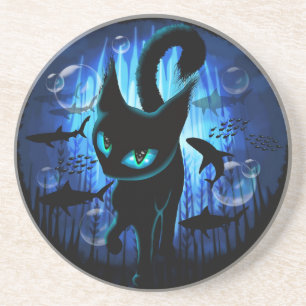 Aquaticat - Surreal Cat in Deep Ocean Fantasy Zandsteen Onderzetter