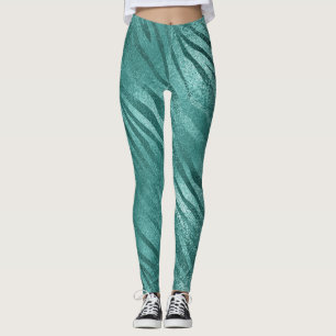 Aquatische Blauwgroen Tropische Zebra Huid Dierlij Leggings