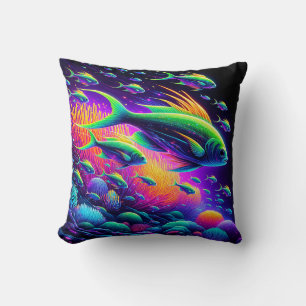 Aquatische dans: Neon Serenity Curtain Kussen