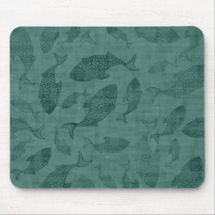 Aquatische Vissen Sjabloon Kunst Teal Bokeh Patroo Muismat