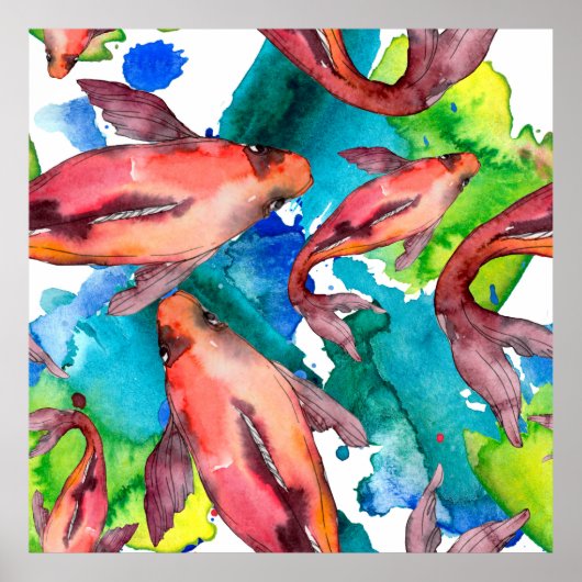 Aquatische visset. Rode zee en exotische vissen bi Poster (Voorkant)