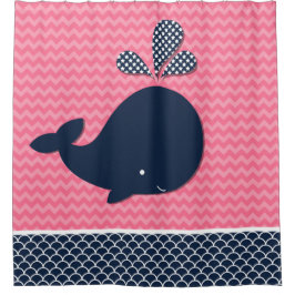 Aquatische walvis Chevron Stripes Pink and Navy Douchegordijn