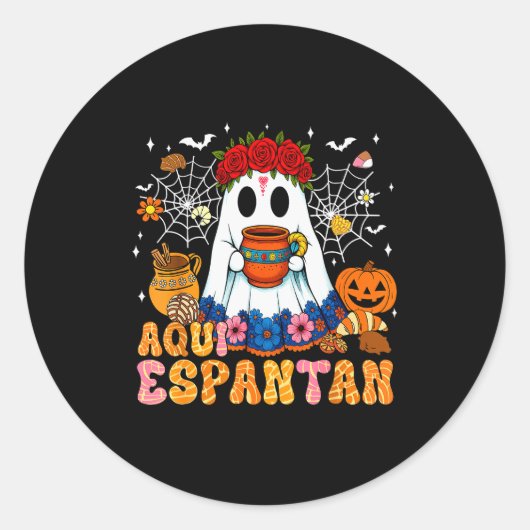 Aqui Espantan Mexican Ghost Halloween Soky Conchas Ronde Sticker (Voorkant)