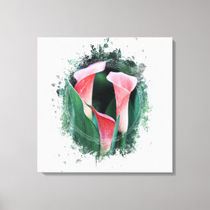 *~* AR12 Kunststof Floral Calla Lily Coral Green Canvas Afdruk