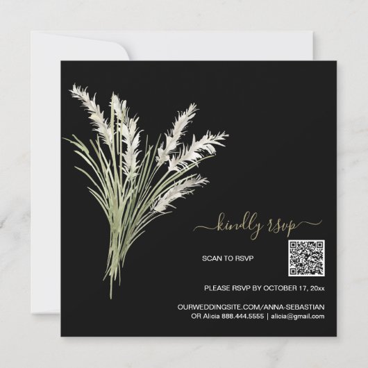 *~* AR21 RSVP Pampas Grass QR WEDDING Kaart (Achterkant)