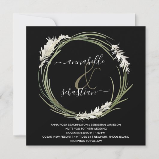 *~* AR21 RSVP Pampas Grass QR WEDDING Kaart (Voorkant)