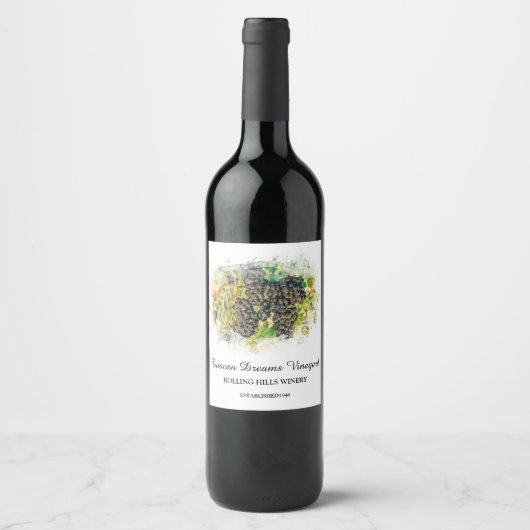 *~* AR21 Winery Wine Cellar Grape Cluster Vineyard Wijn Etiket (Voorkant)