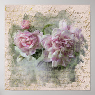 ** AR23 Floral Peony Handwriting  Victoriaans Poster