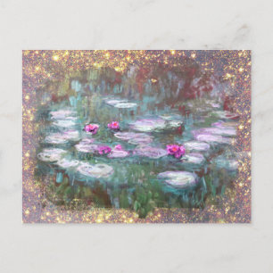 ** AR23 Monet Lily Pads Pond Glitter  Briefkaart