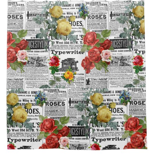 * AR23 Rozen Krantenpapier voor bloemen Douchegordijn (Voorkant)