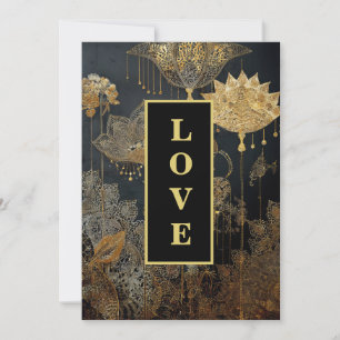 *~AR26 38 QR Gold Lace LOVE RSVP Vintage Wedding Kaart