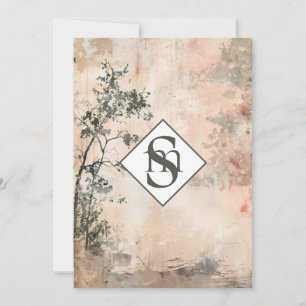 * AR26 Forest Muted Monogram QR RSVP Wedding Kaart