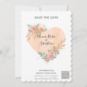 *~* AR6 QR WEDDING Floral Heart SAVE DATUM Kaart