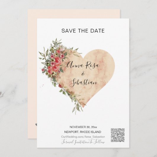 *~* AR6 QR WEDDING Rozen Hartelijk opslaan DATUM Kaart (Voorkant / Achterkant)