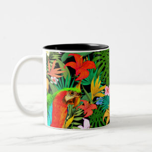 Ara, Meerkleurige Bloemen & Palmbladeren  Tweekleurige Koffiemok