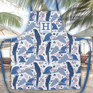 Ara Parrot Blue Tropical Leaf Monogram apr. Schort