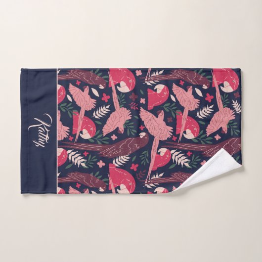 Ara Parrot Motif Tropical Dessin Nom du monogramme (Serviette à main)