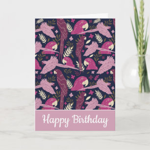 Ara Parrot Pink Tropical Leave Patroon Verjaardag Kaart