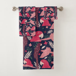 Ara Parrot Red Roze Tekening Tropisch Verlof Patro Bad Handdoek