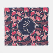 Ara Parrot Tropical Pattern Monogram tekenen Fleece Deken (Voorkant (Horizontaal))