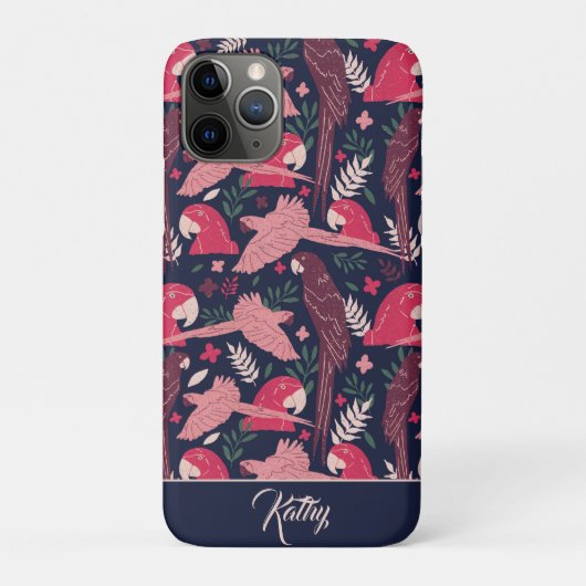 Ara Parrot Tropische Patroontekening Monogram Case-Mate iPhone Case (Achterkant)