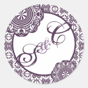 Arabesk Paarse kant, monogram souvenir Ronde Sticker