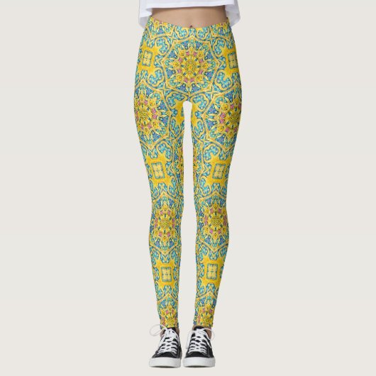 Arabesque Blue Gold Leggings (Voorkant)