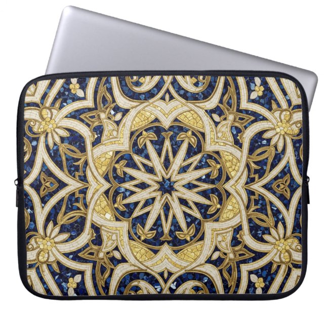 arabesque blue mosaic laptop sleeve (Voorkant)