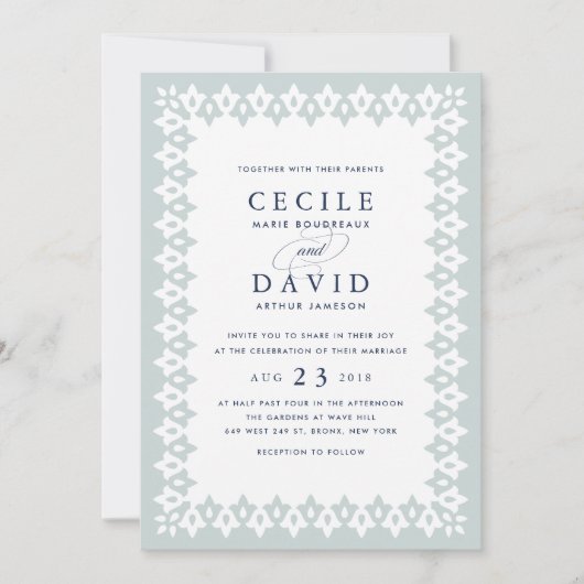 Arabesque bruiloft uitnodiging | Mist (Voorkant)