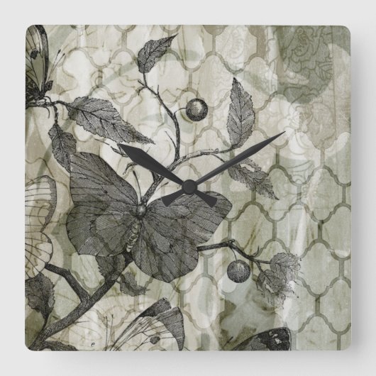 Arabesque Butterflies I Vierkante Klok (Voorkant)