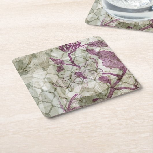 Arabesque Butterflies IV Vierkante Kartonnen Onderzetter (Schuin)