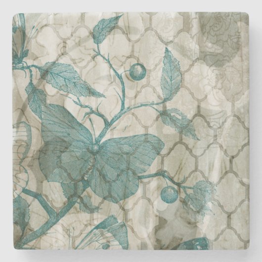 Arabesque Butterflies V Stenen Onderzetter (Voorkant)