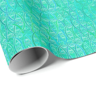 Arabesque damask - aqua en turquoise cadeaupapier