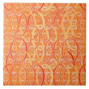 Arabesque Damask, Soft Oranje en Coral Tegeltje