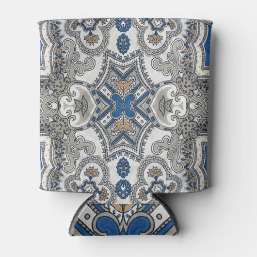 Arabesque Elegance: Wit-Blauw Islamitisch Patroon. Blikjeskoeler (Voorkant)