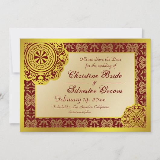 Arabesque Gold Lace, 5x7 save the date (Voorkant)