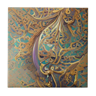 Arabesque Gold turquoise geometrische digitale kun Tegeltje
