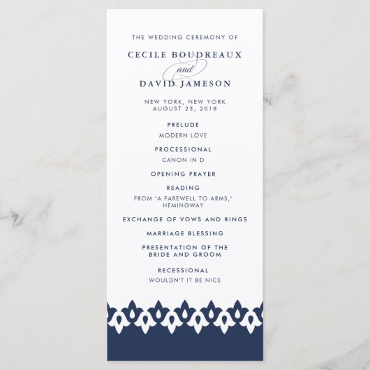 Arabesque huwelijksprogramma | Marineblauw Programma (Voorkant)