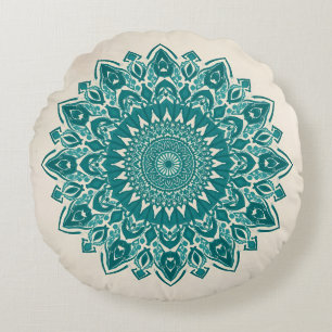 Arabesque Mandala Kussen – Blauwgroen geometrisch