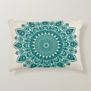 Arabesque Mandala Kussen – Blauwgroen geometrisch 
