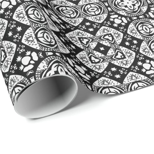 Arabesque Mosaic Tile Pattern Black and White Cadeaupapier (Rol Hoek)