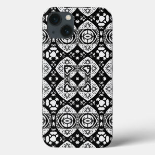 Arabesque Mosaic Tile Pattern Black and White iPhone 13 Hoesje