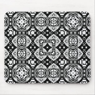 Arabesque Mosaic Tile Pattern Black and White Muismat