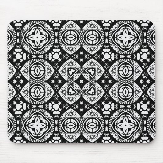 Arabesque Mosaic Tile Pattern Black and White Muismat (Voorkant)